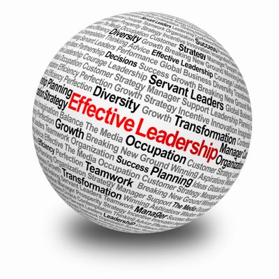 3D sphere with leadership and business-related words, highlighting 'Effective Leadership'.
