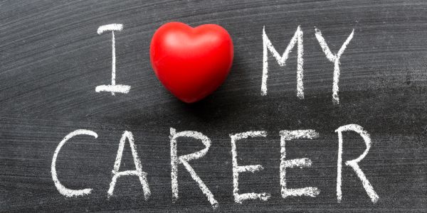 I love my career written on a chalkboard with a heart symbol.