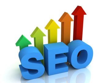 3D SEO letters with colorful upward arrows symbolizing growth.