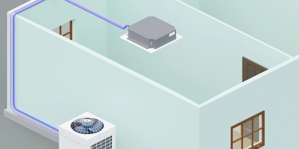 Diagram of air conditioner , showing how it fix in a room