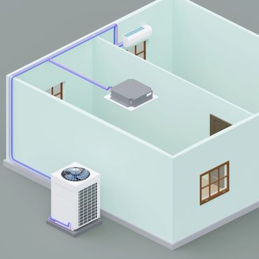 Diagram of a split air conditioning system inside a house.