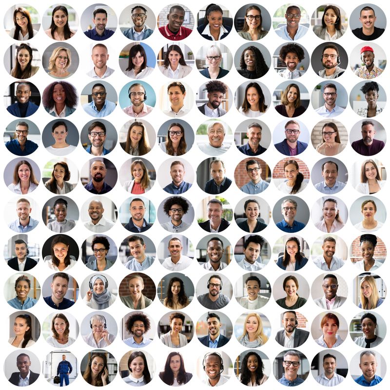 People Face Avatar Collage. Round Circle Headshots