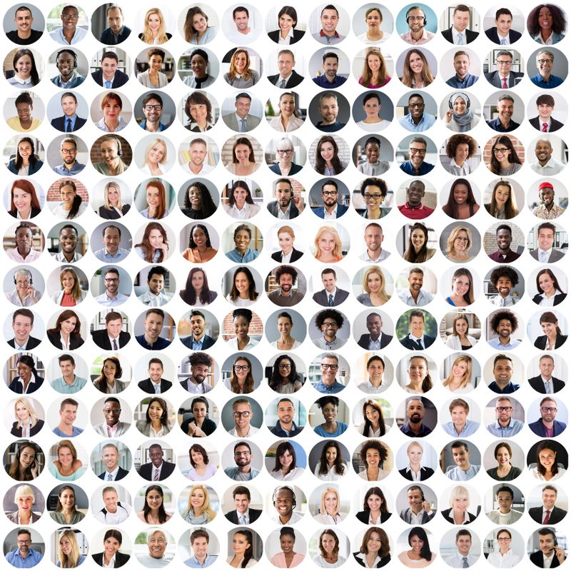 People Face Avatar Collage. Round Circle Headshots