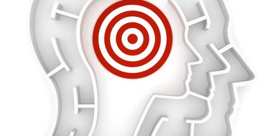 A maze shaped like a human head with a red target at the brain area.