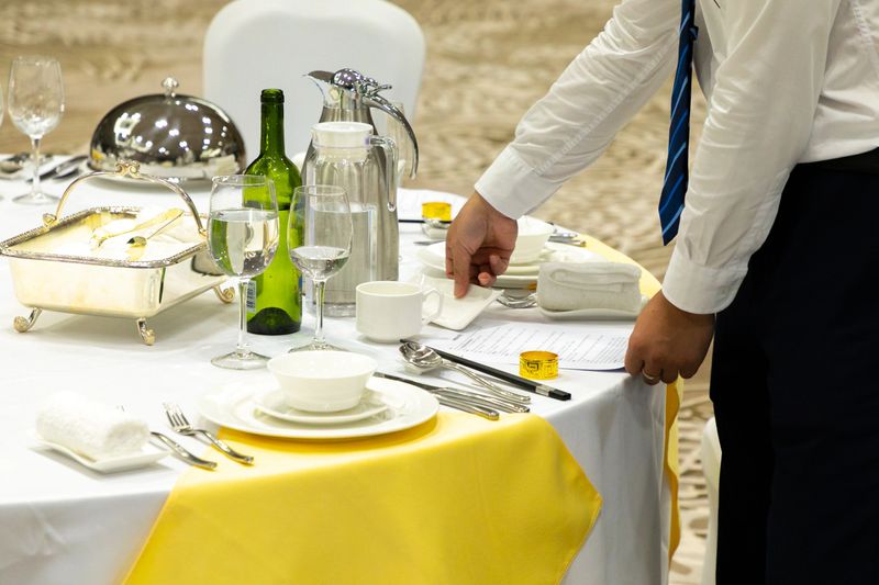 The restaurant's service staff is working