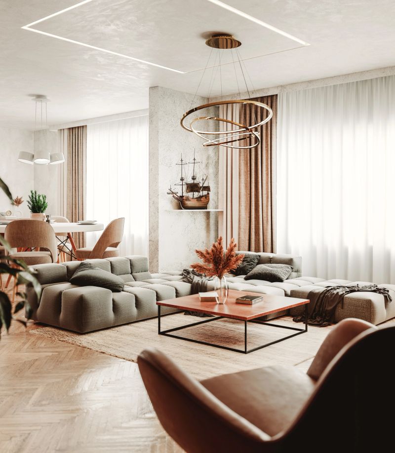 Modern living room. 3D generated image.