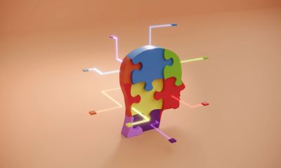 Colorful puzzle head with connecting lines.