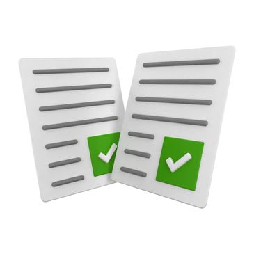 Two documents with green checkmarks indicating approval or completion.