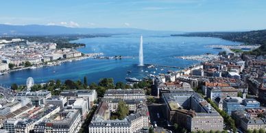 Geneva, Switzerland from above looking over the lake