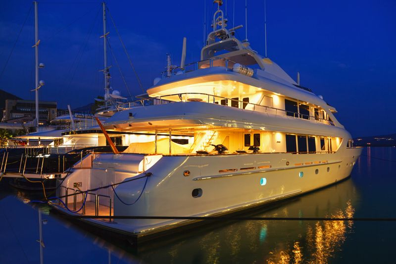 Big yacht in a italian marina at night.