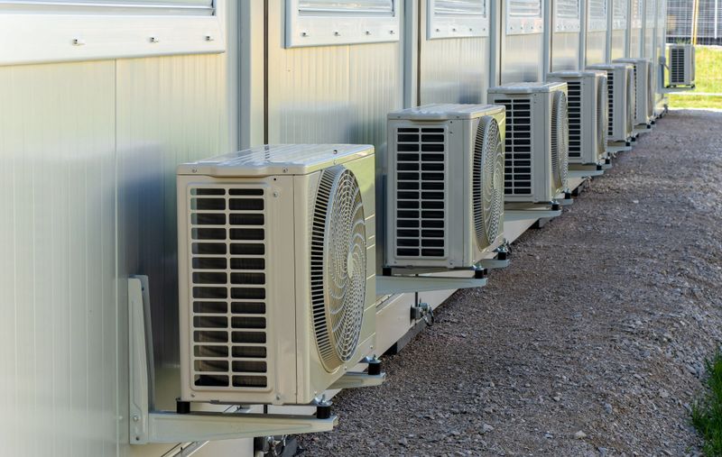 Container for the staff on a construction site with air conditioning systems.