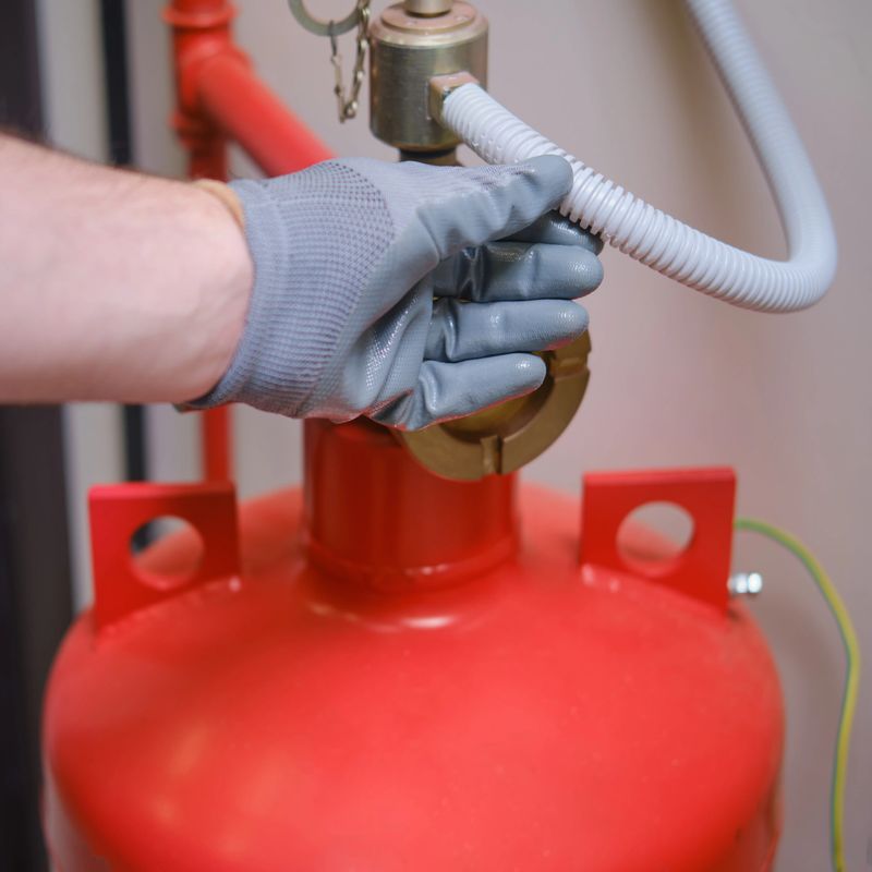 The inspector is inspecting the automatic equipment for fire prevention and protection in case of emergency situations.