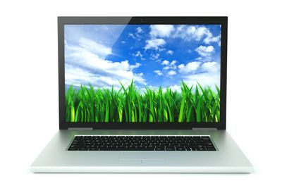 Grey laptop with touch screen.
