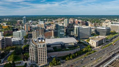 An aerial view of Stamford, CT
