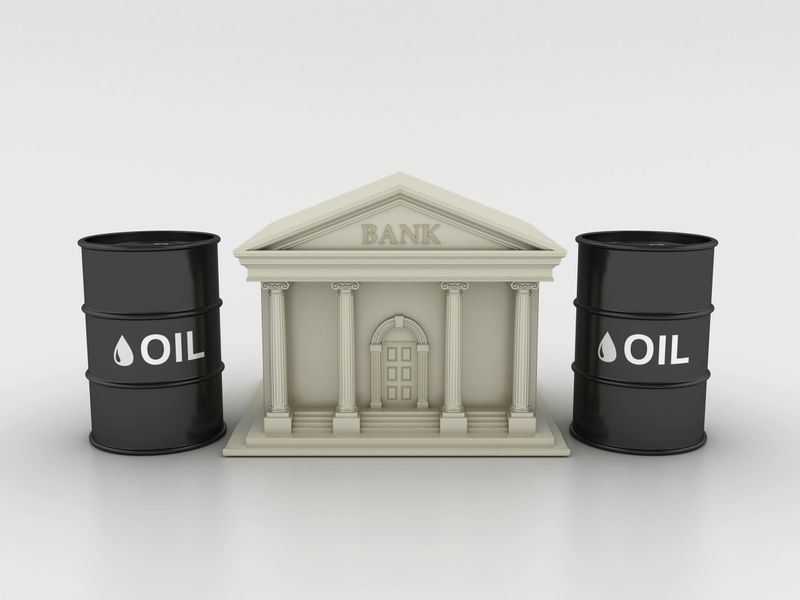 Bank Building with Oil Tanks - Gray Background - 3D Rendering