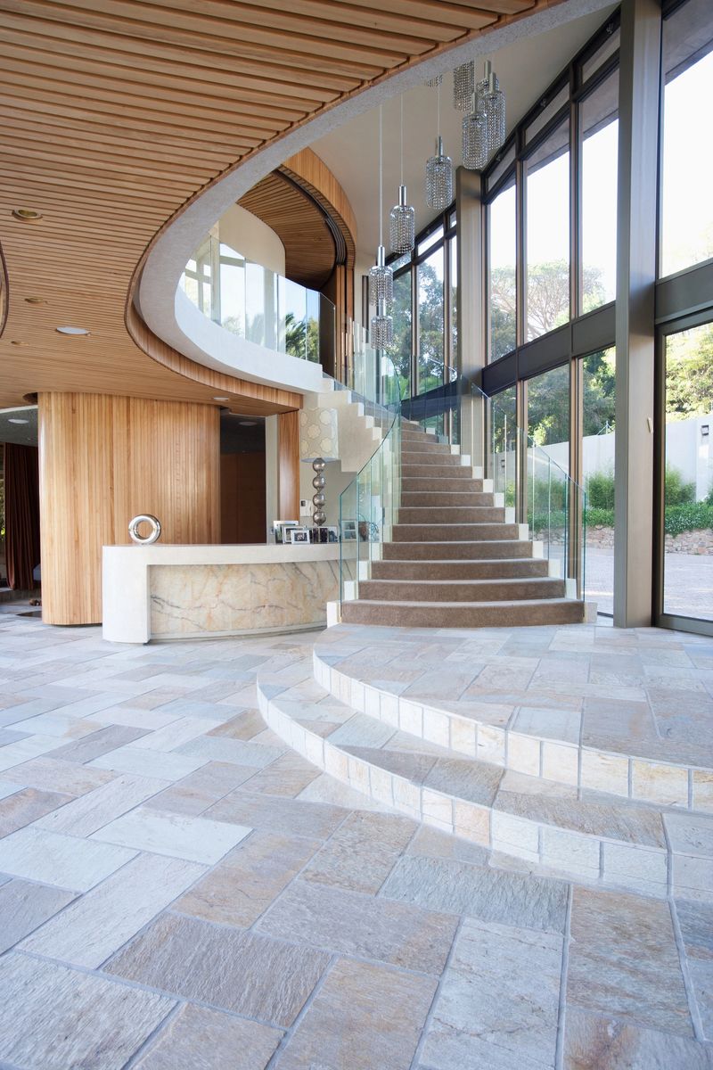 Staircase and glass windows in modern home