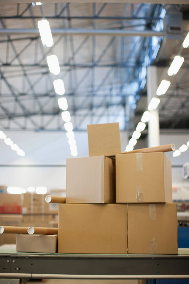 Stack of boxes in shipping area