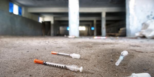Needles on concrete outside