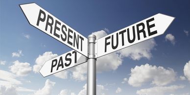 Signpost with directions to Past, Present, and Future.