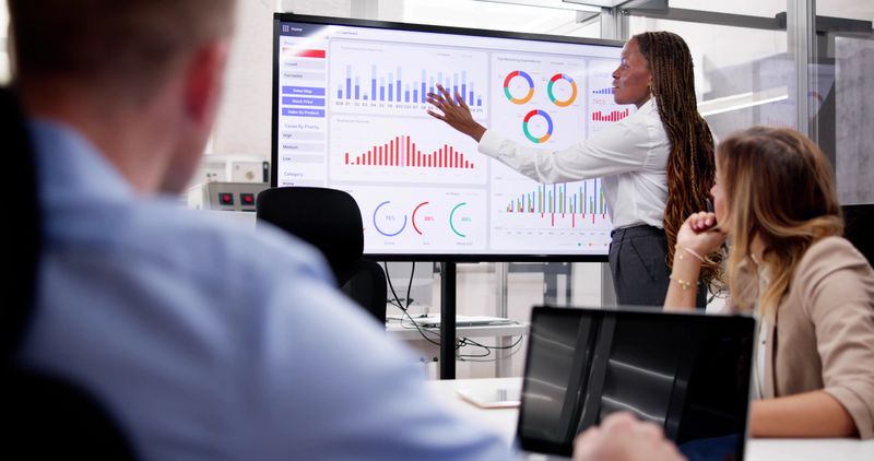 KPI Dashboard Graph Presentation In Classroom. Factory Training