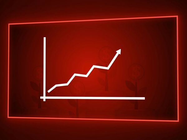 White zigzag upward graph on glowing red background.