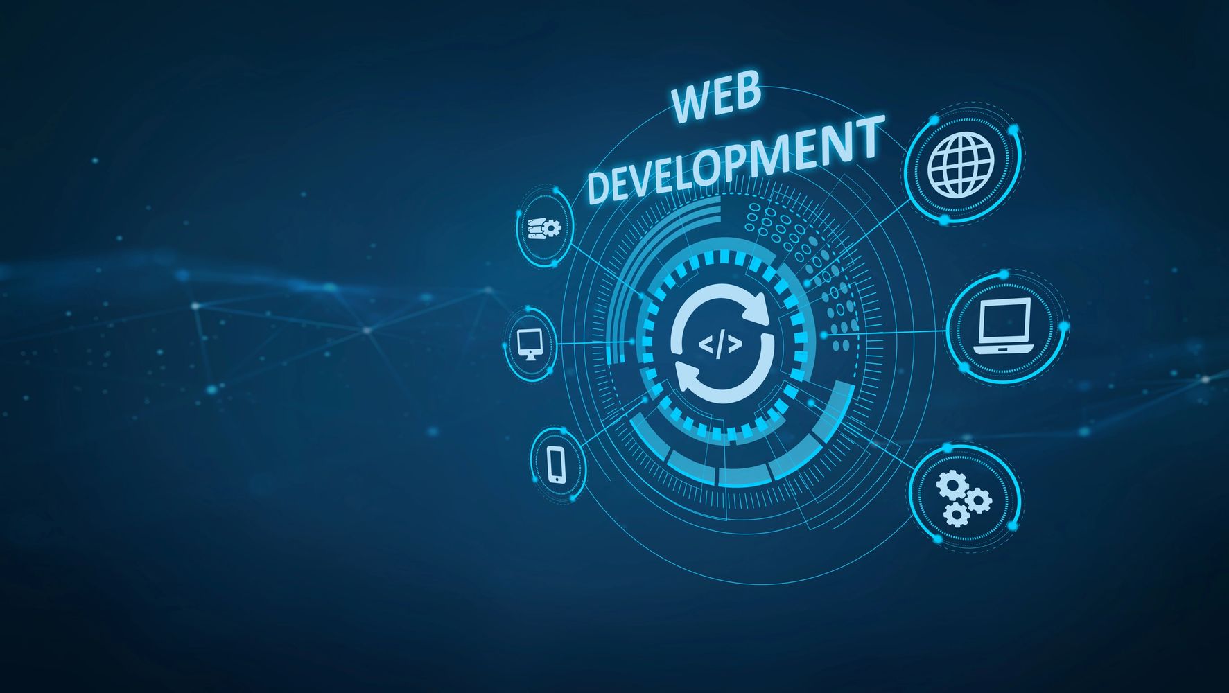 A blue background with the words web development and the azz365 website services logo.