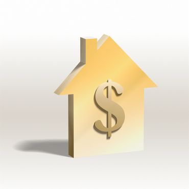 Golden house with a dollar sign symbolizing real estate value.