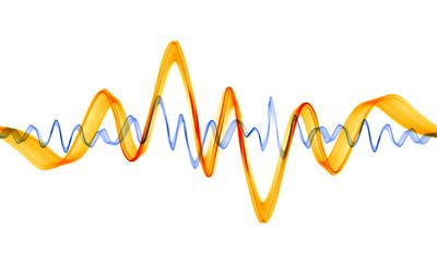 Gradient audio waveform artwork used as  visual representation of voice signals in speech technology