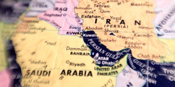 Map showing Saudi Arabia, Iran, and the Persian Gulf.