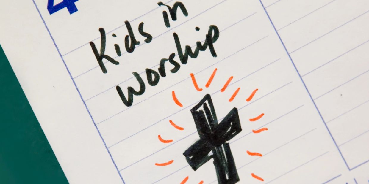 Calendar note for kids in worship with a decorated cross.