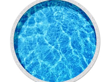 Top view of a round swimming pool with clear blue water.