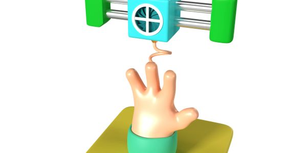A cartoon hand attached to a spring reaching upwards under a machine with green parts.