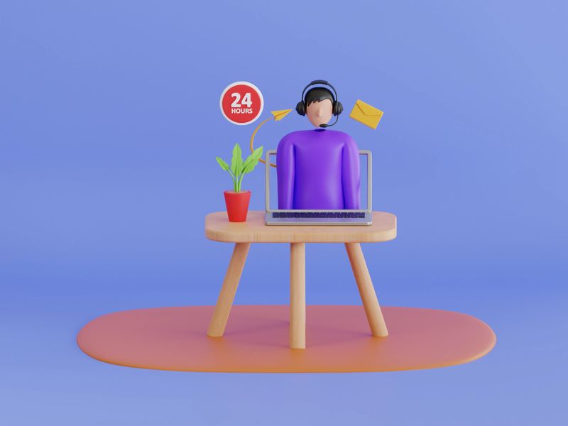 Online virtual assistant. 24 hours helping call center. 3d illustration