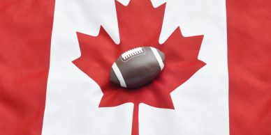 Football on a Canadian flag.