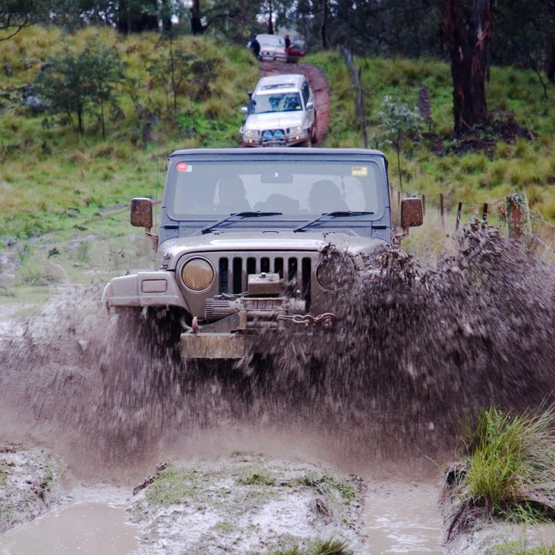 Four wheel drive getting wet and dirty.