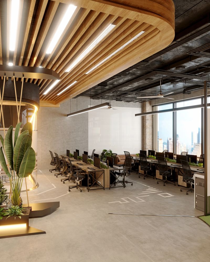 Modern office interior view, 3d rendering