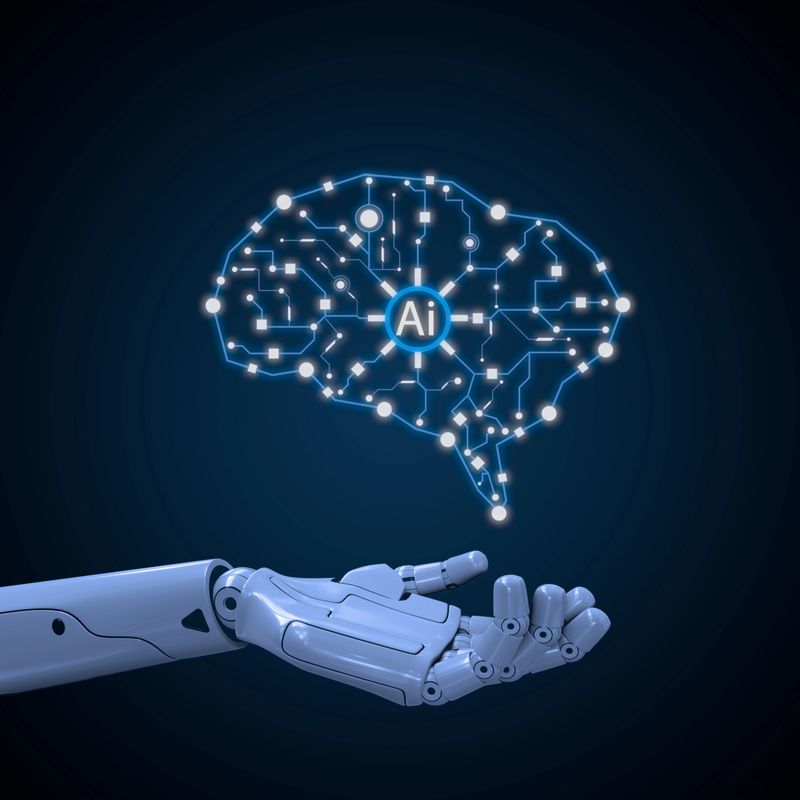 3d robot hand holding an ai machine icon artificial intelligence concept technology