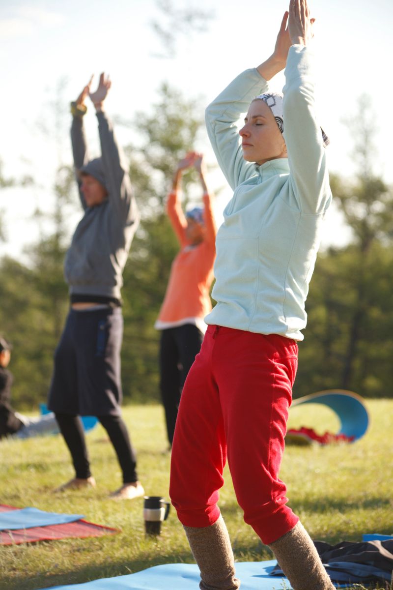 Real outdoor seminar. Group is practicing Qi Gong