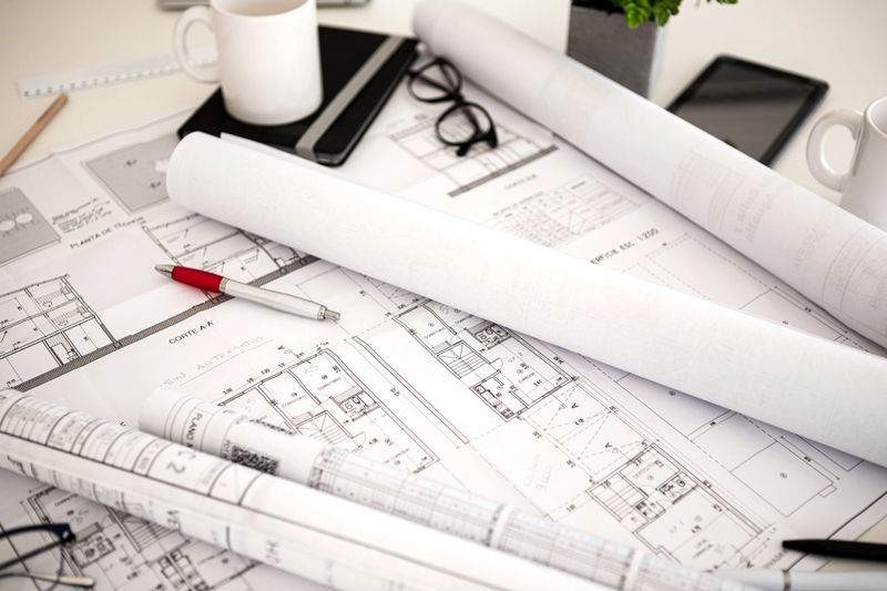 Construction architecture plans on the desk - Buenos Aires - Argentina