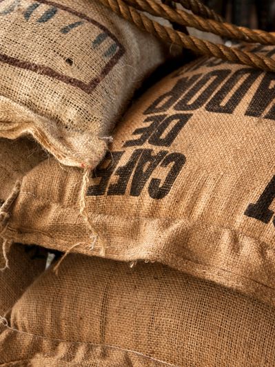 Bags of Green COffee at Terrabloom Coffee Roasters Lititz, PA USA