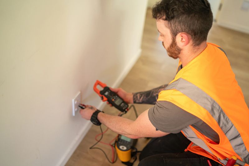 An electrician checks a power socket