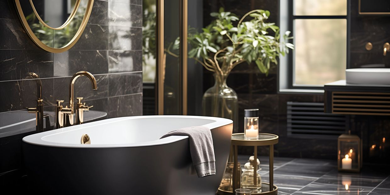Beautiful soaking tub in an elegant bathroom