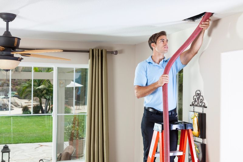 Man cleaning air ducts in home.
