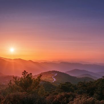 Sunset over the mountains.