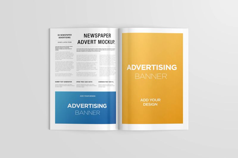 Newspaper Advertising Magazine Brochure Mockup 3D Rendering