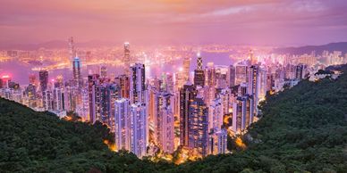 Hong Kong city at dusk from Victoria Peak