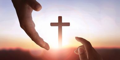 A hand reaching out and a plus symbol 