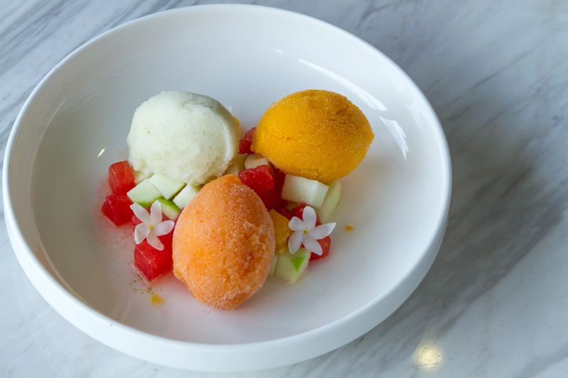 Three Flavored Sorbet with Diced Fruits