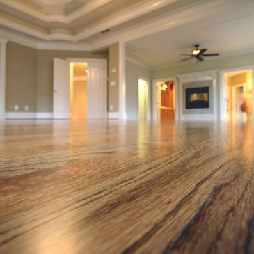 Close-up of polished hardwood floor in an empty room.
