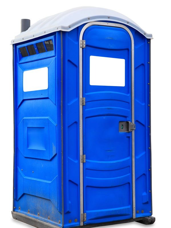 Blue portable toilet isolated on white background.